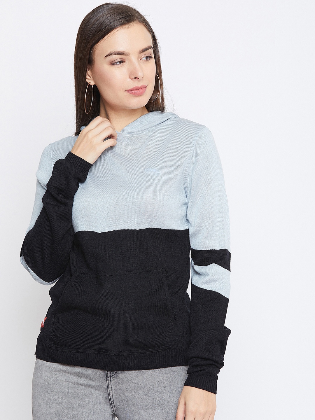 

JUMP USA Women Blue & Black Colourblocked Pullover Sweater