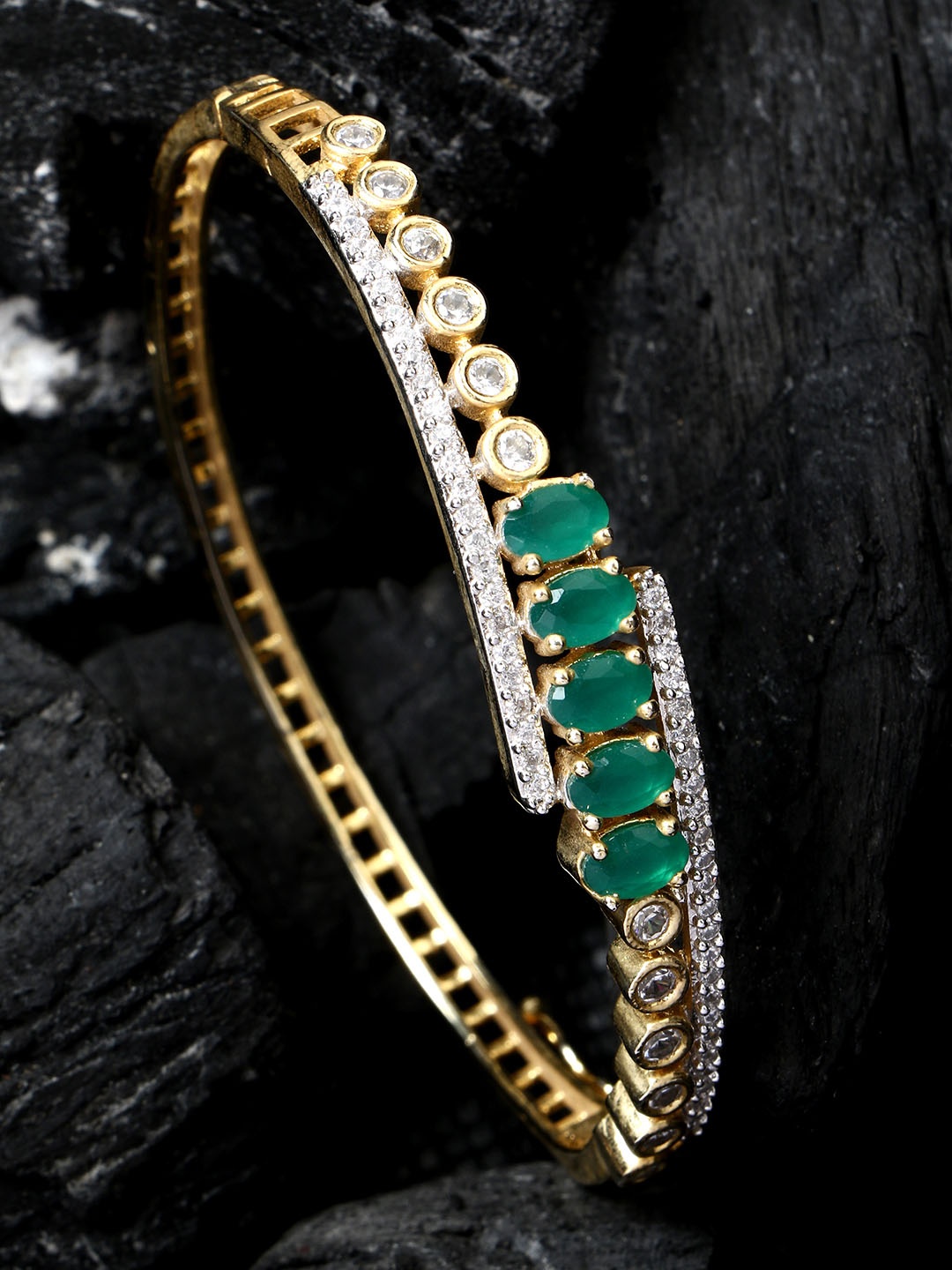 

Bhana Fashion Gold-Plated & Green Handcrafted Bangle-Style Bracelet