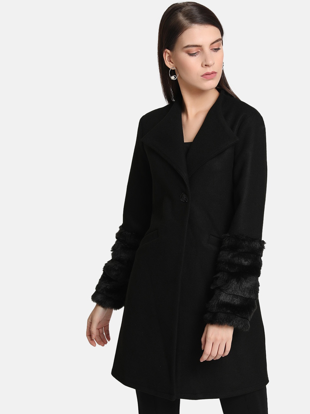 

Kazo Women Black Solid Overcoat