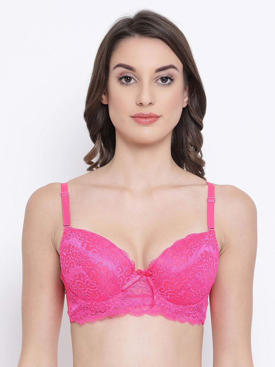 

Clovia Pink Lace Level 2 Heavily Padded Push Up Bra BR1992P1436B