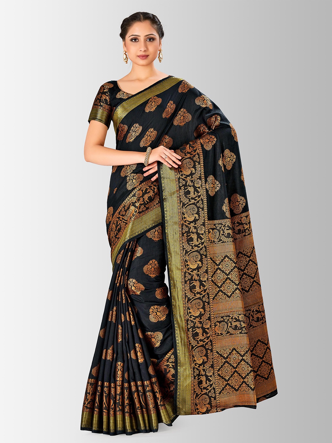 

MIMOSA Black Art Silk Woven Design Kanjeevaram Saree