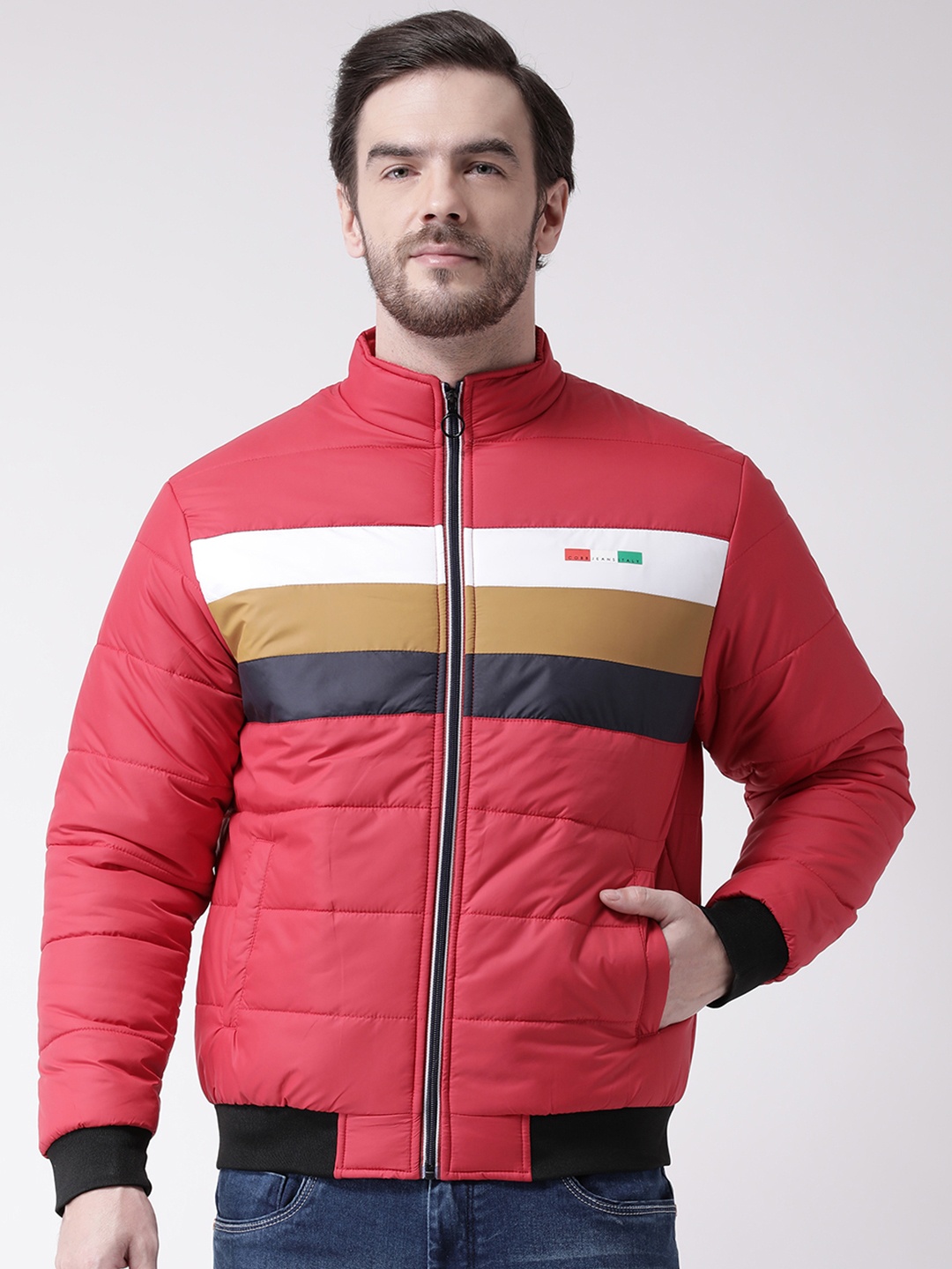 COBB Men Red Striped Puffer Jacket