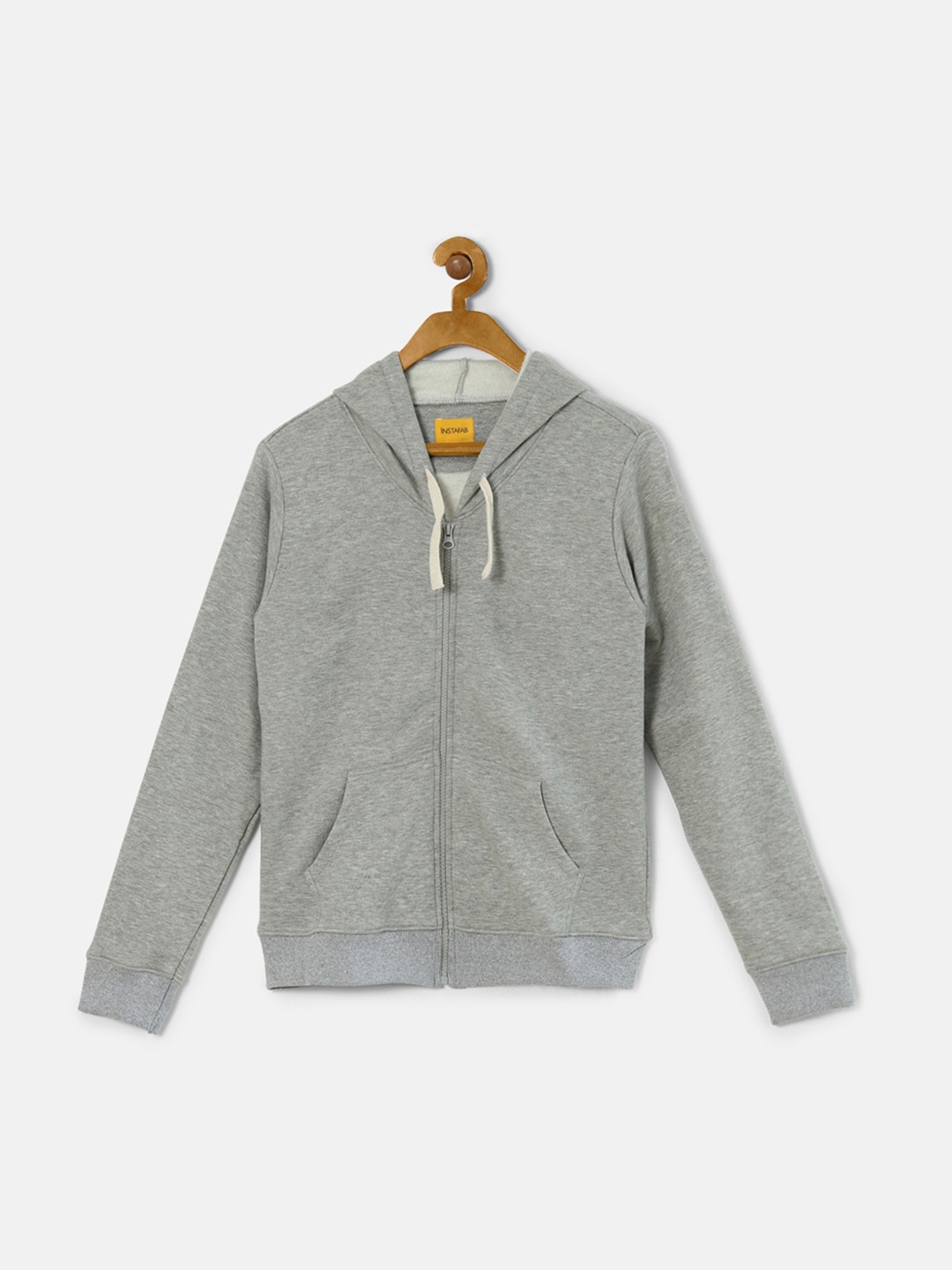 

Instafab Boys Grey Melange Solid Hooded Sweatshirt