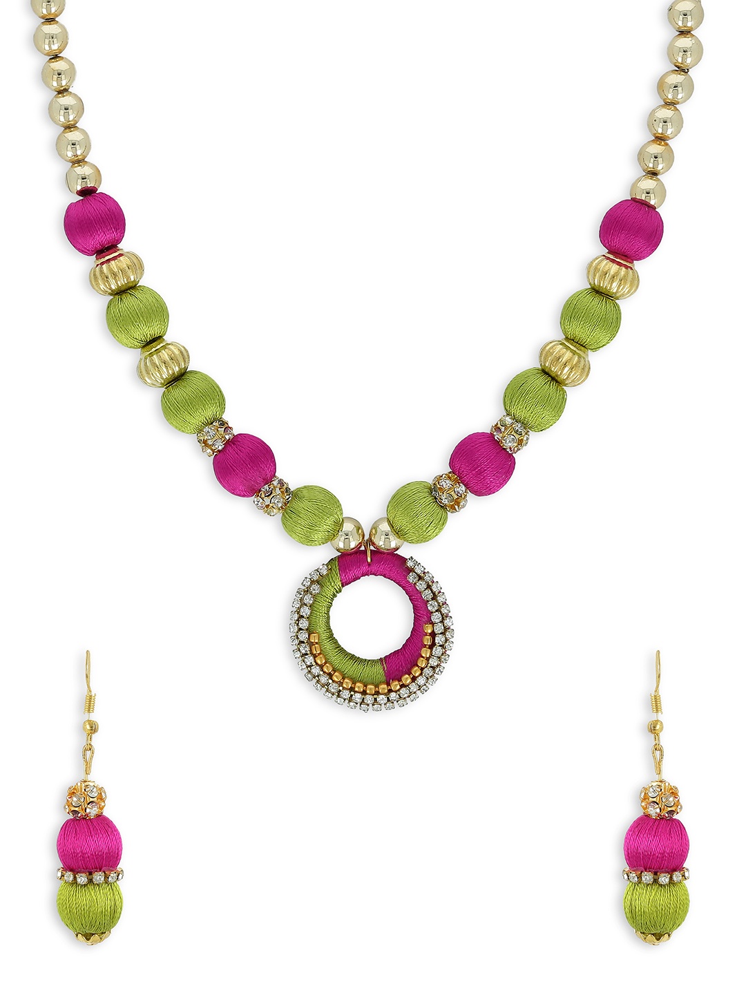 

AKSHARA Girls Magenta & Gold-Toned Stone-Studded Handcrafted Beaded Jewellery Set