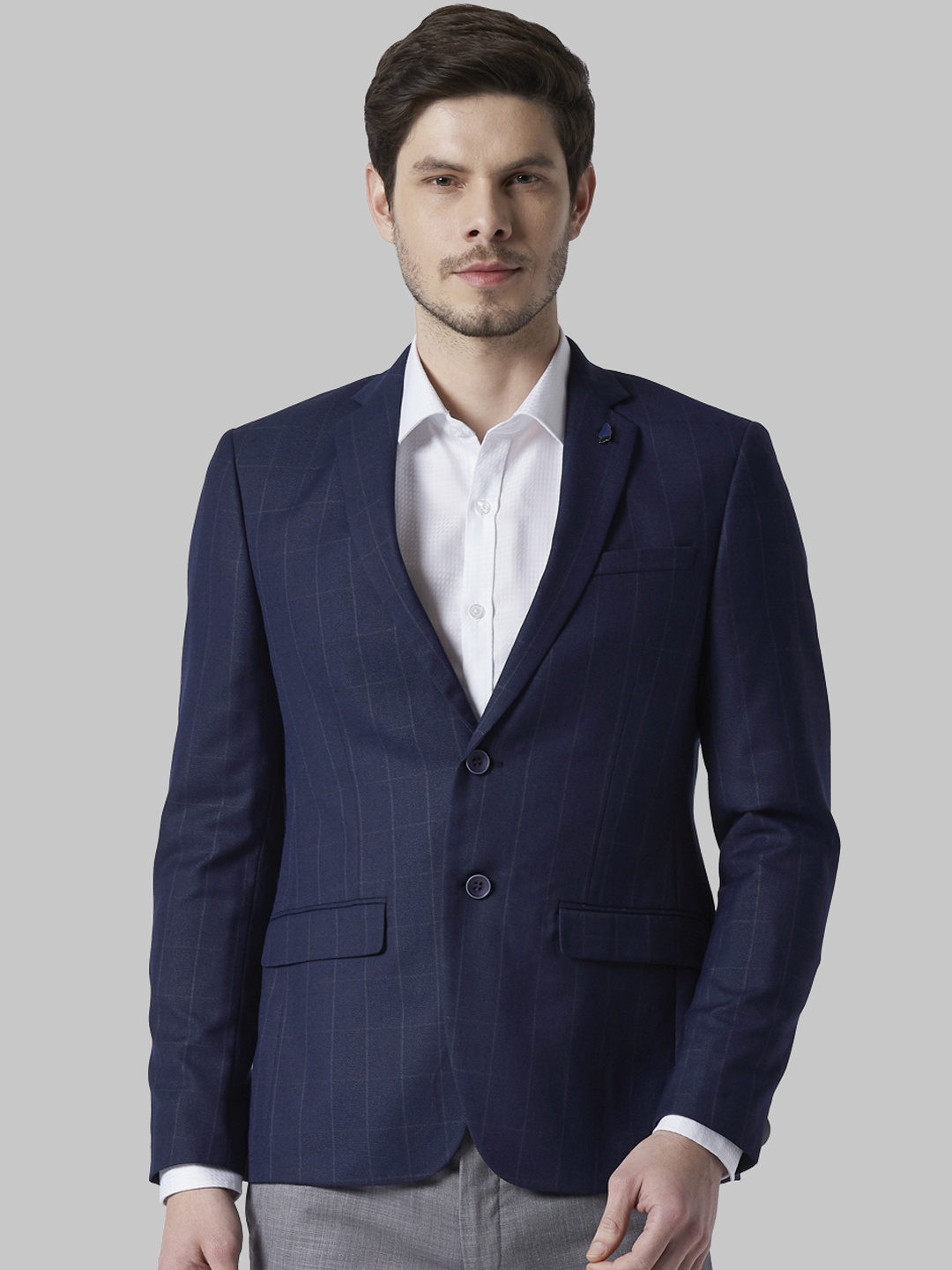 

Park Avenue Men Navy Blue Solid Single Breasted Formal Blazer