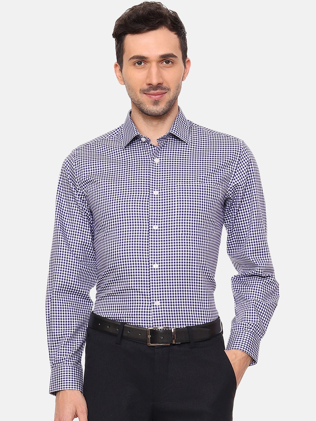 

Louis Philippe Permapress Men Navy Blue & White Slim Fit Checked Formal Shirt