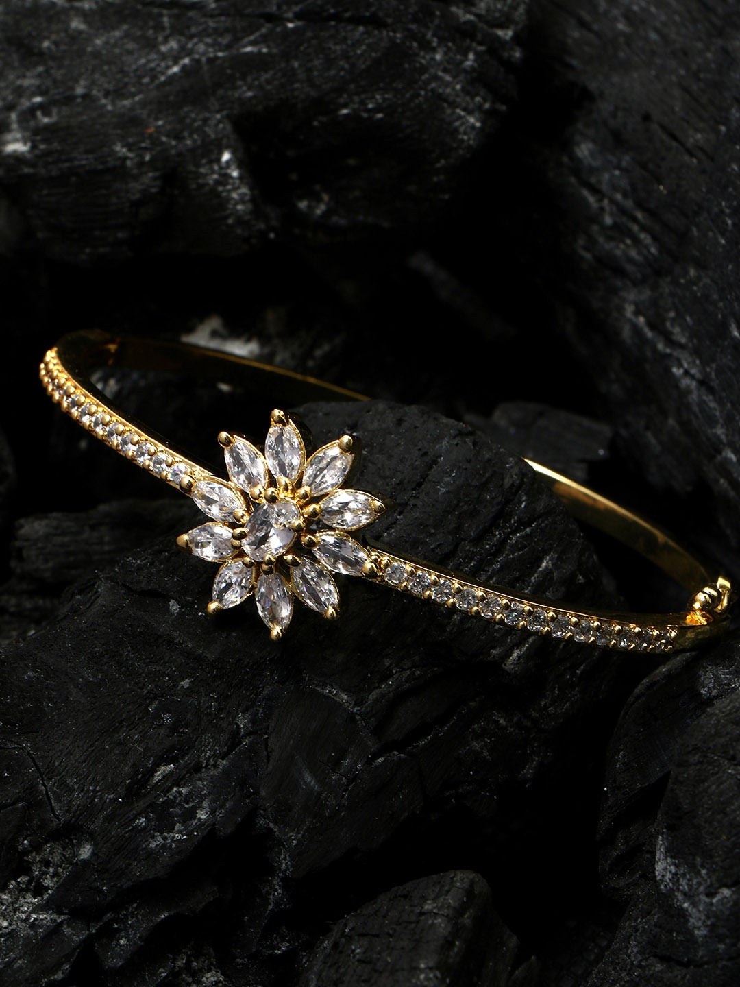 

Bhana Fashion Gold-Plated & White Handcrafted Bangle-Style Bracelet