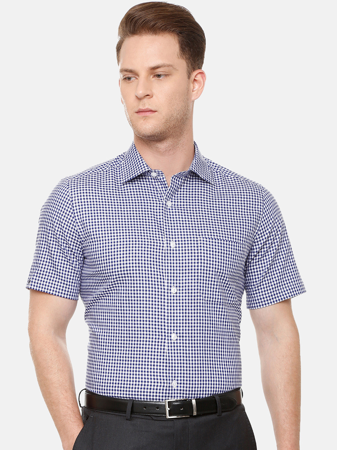 

Louis Philippe Permapress Men Blue & Off-White Regular Fit Checked Formal Shirt