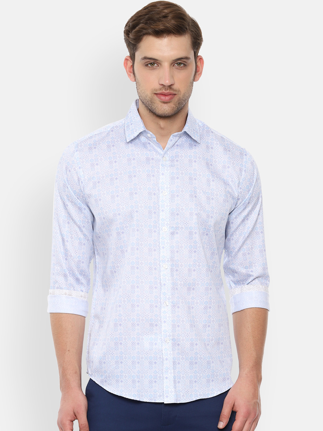 

V Dot Men Blue Slim Fit Printed Casual Shirt