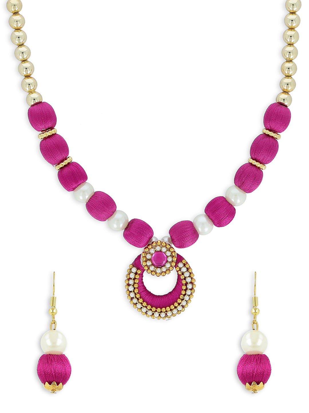 

AKSHARA Girls Magenta & Gold-Toned Stone-Studded Handcrafted Beaded Jewellery Set