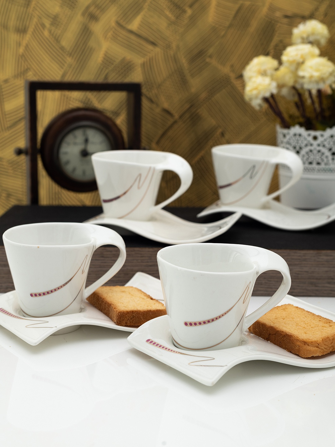 

GOODHOMES White Set of 12 Porcelain Cups and Saucers