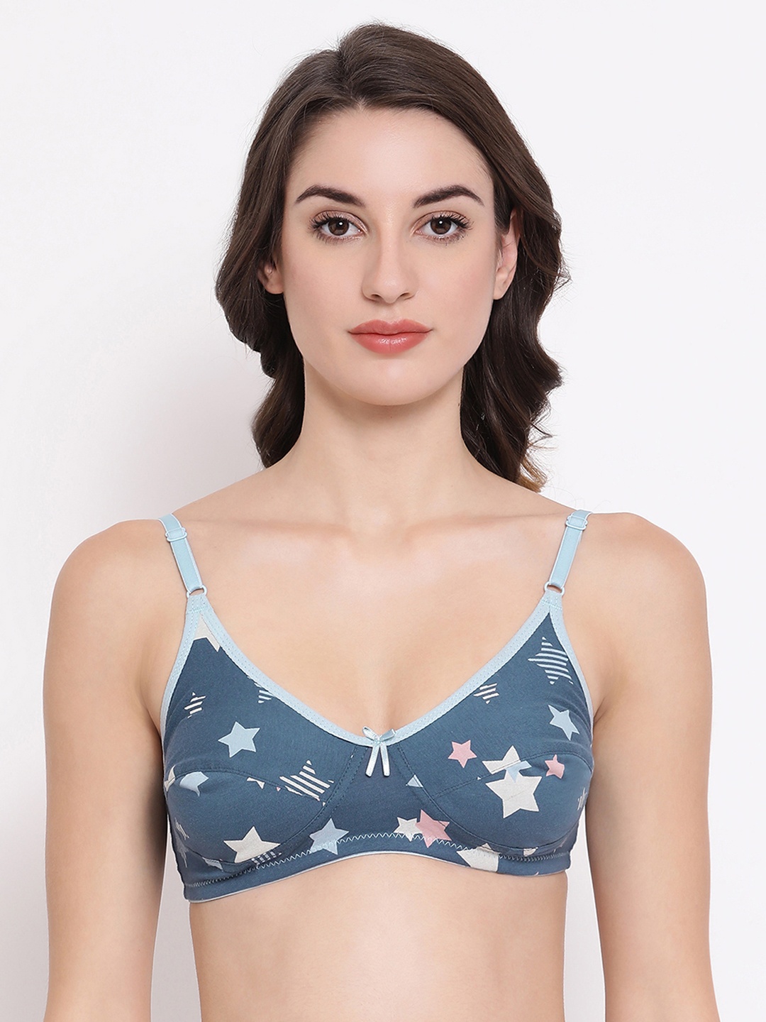 Clovia Blue Printed Non-Wired Non Padded Everyday Bra BR0227D08