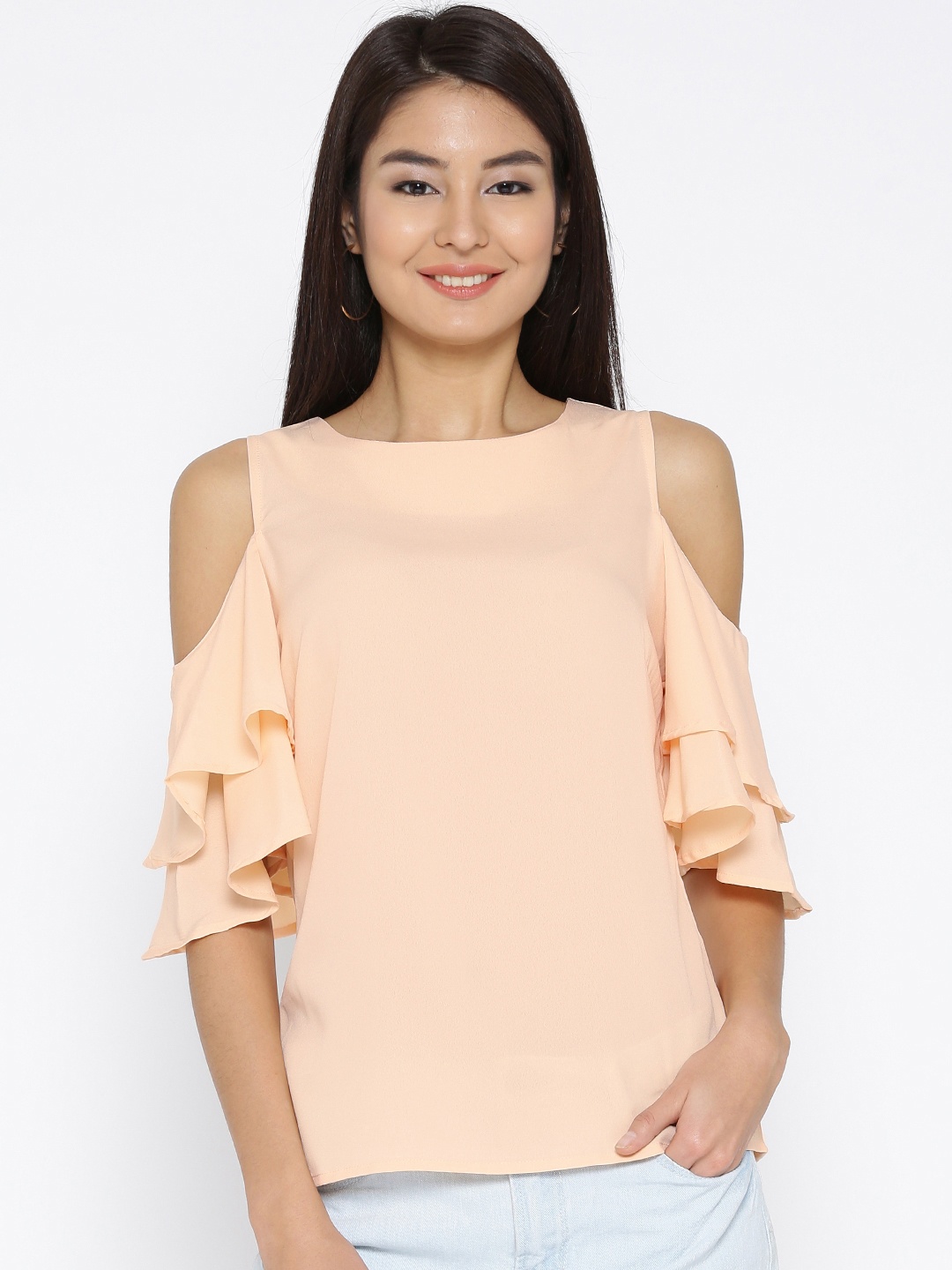 

Sera Women Peach-Coloured Solid A-Line Top