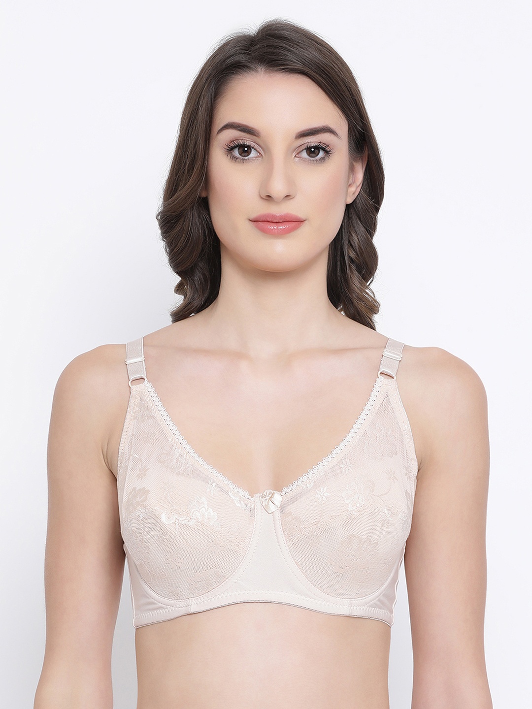 

Clovia Beige Self Design Padded Wired Full Figure Bra BR1982P2436C