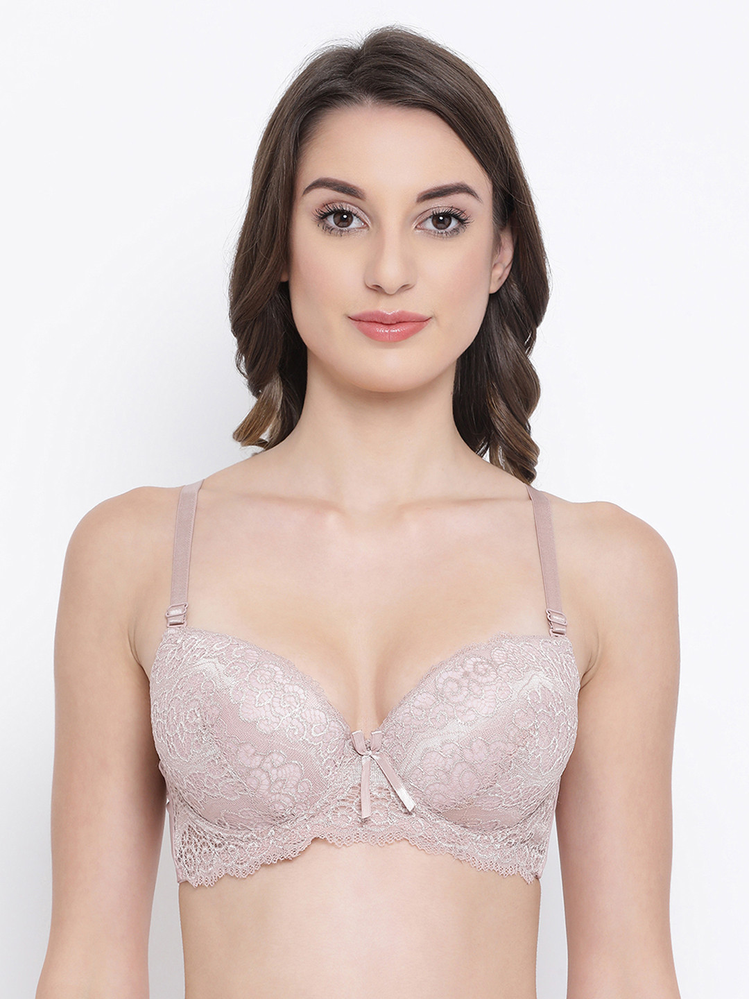 

Clovia Beige Lace Level 2 Heavily Padded Push Up Bra BR1992P2436B