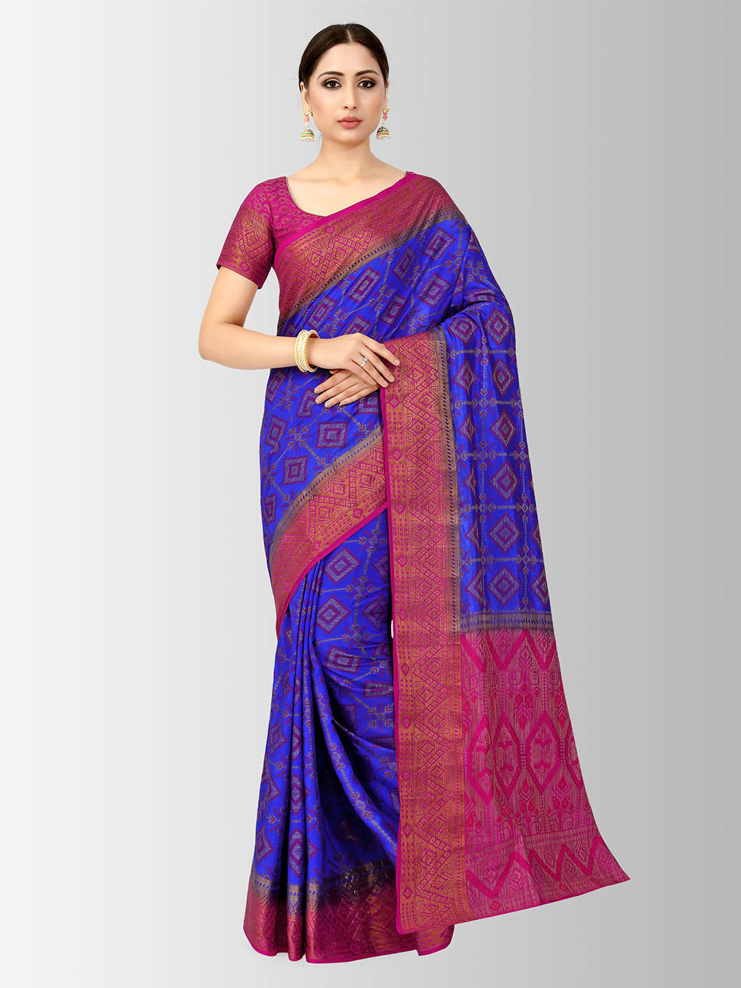 

MIMOSA Blue & Pink Art Silk Woven Design Patola Saree