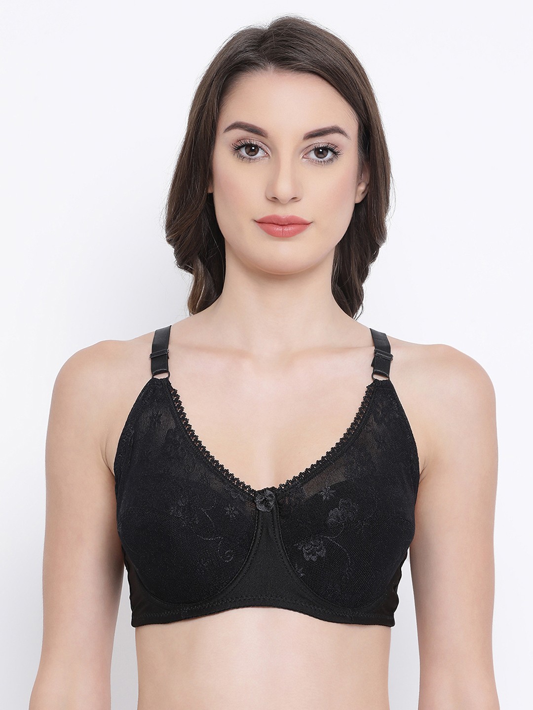

Clovia Black Lace Padded Wired Full Figure Bra BR1982P1336C