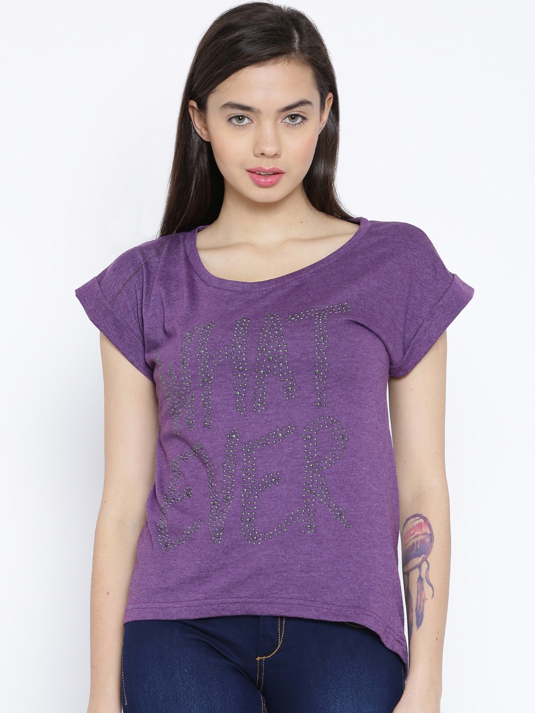 

Sera Women Purple Embellished Pure Cotton Top
