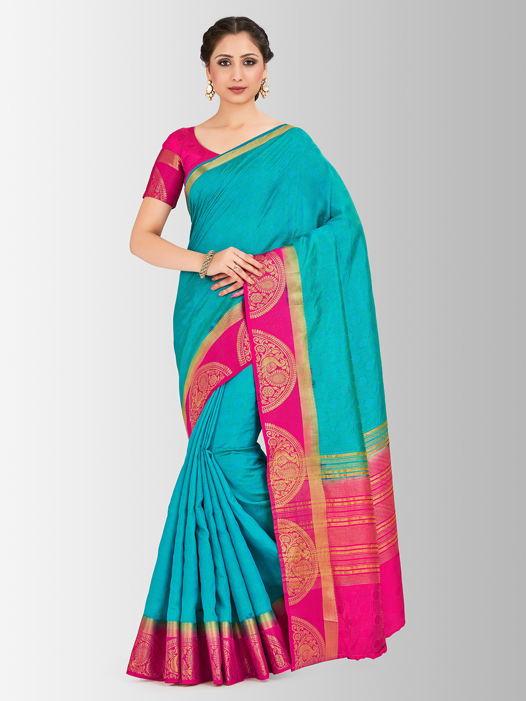 

MIMOSA Turquoise Blue Art Silk Woven Design Kanjeevaram Saree