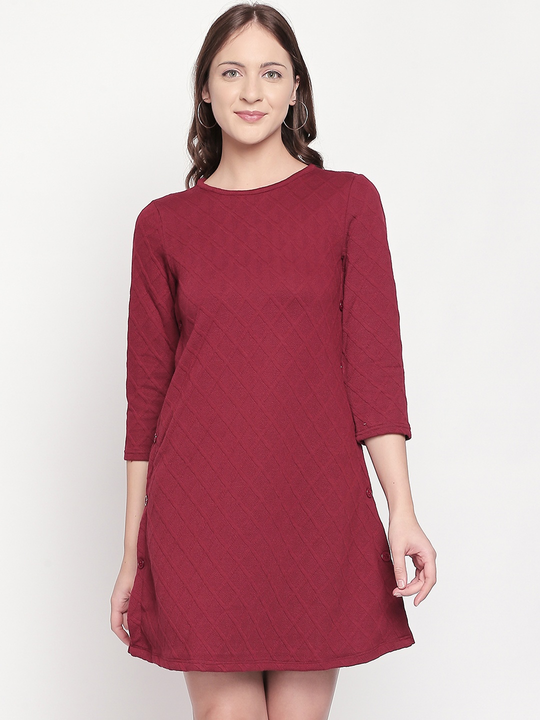 

109F Women Red Self Design T-shirt Dress