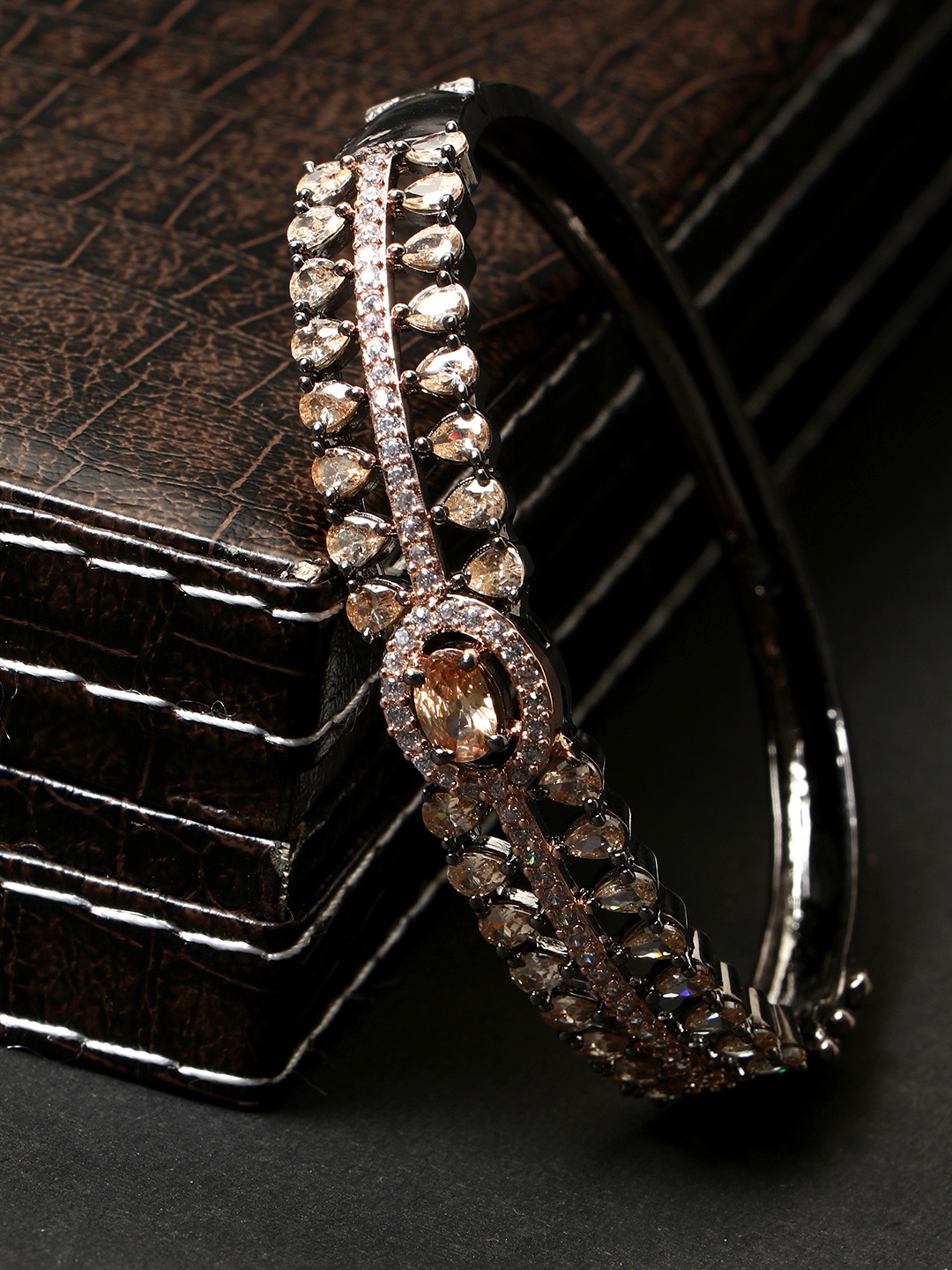 

Bhana Fashion Rhodium-Plated & Brown Handcrafted Bangle-Style Bracelet