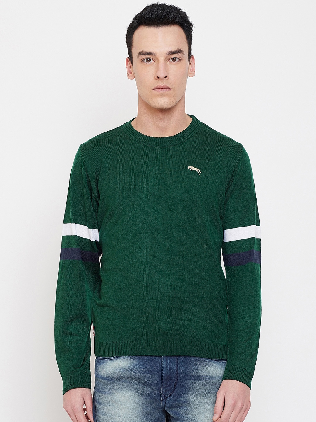 

JUMP USA Men Green Solid Acrylic Pullover Sweater