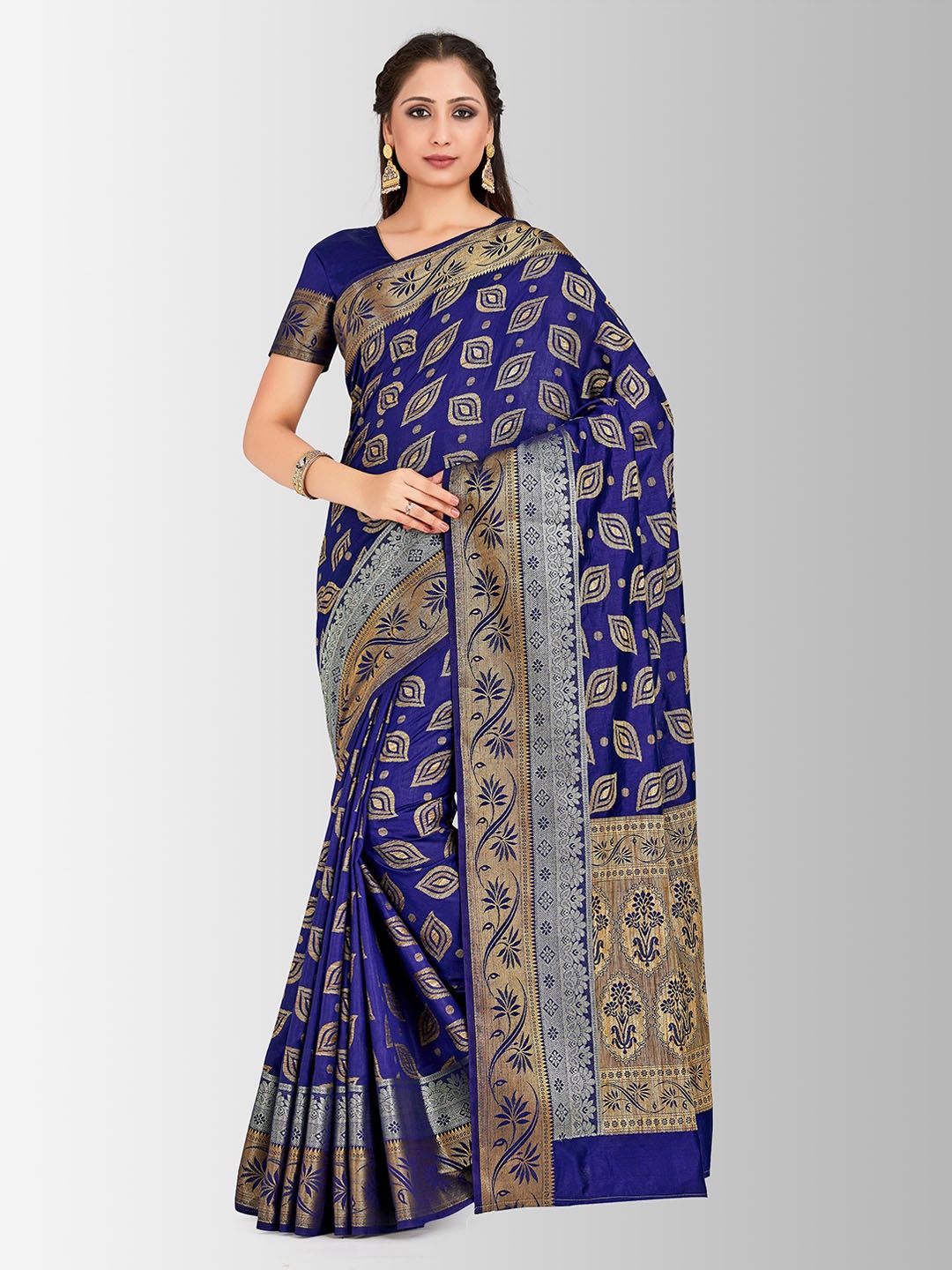 

MIMOSA Navy Blue Art Silk Woven Design Kanjeevaram Saree