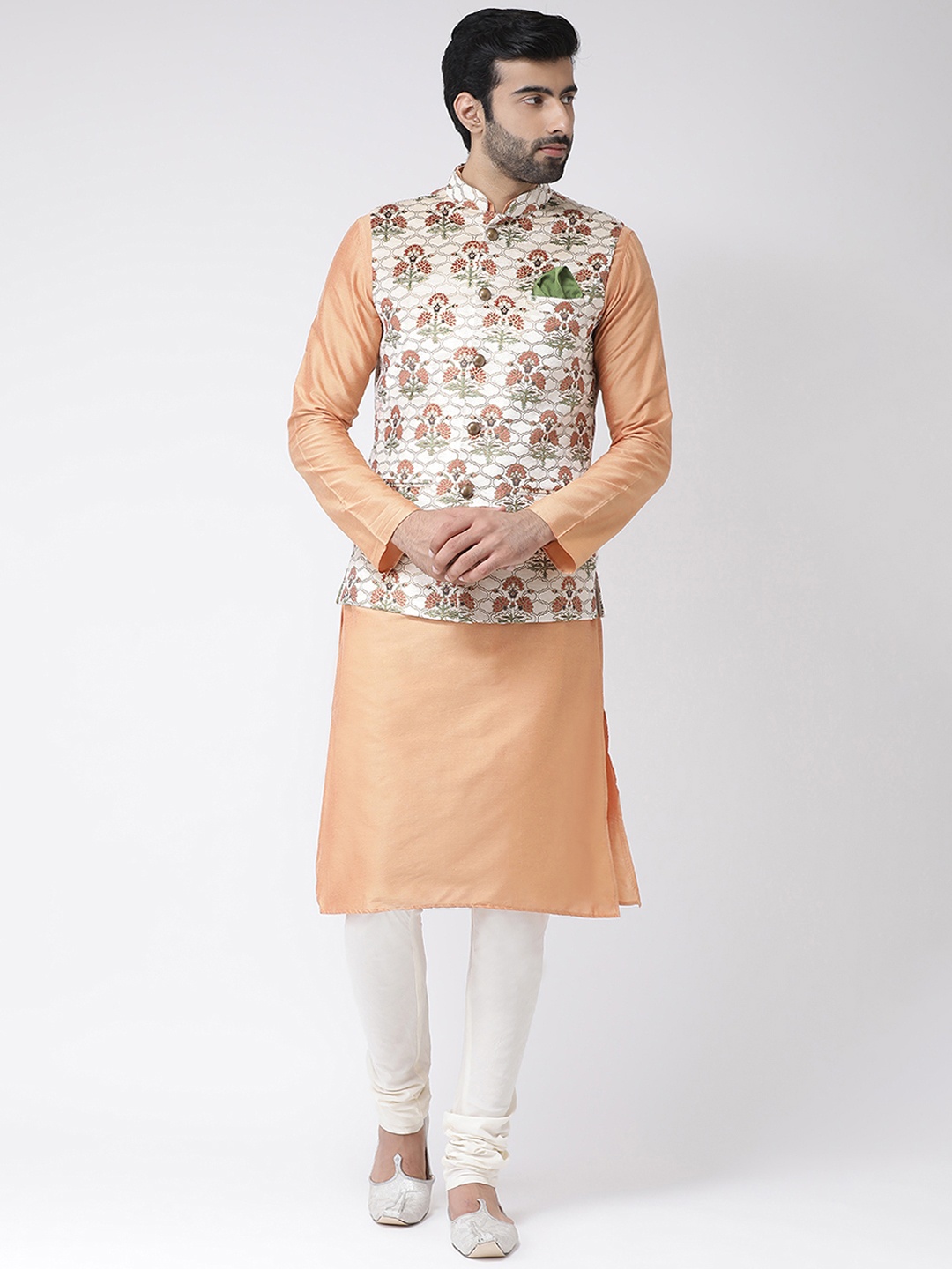 KISAH Men Rust & Off-White Printed Kurta Set