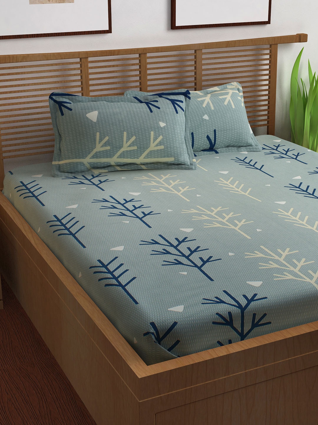 

Story@home Unisex Blue Floral 144 TC Cotton 1 King Bedsheet with 2 Pillow Covers