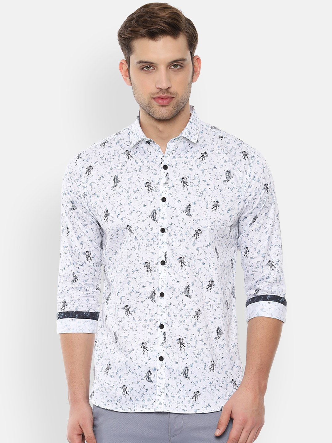 

V Dot Men White & Blue Slim Fit Printed Casual Shirt
