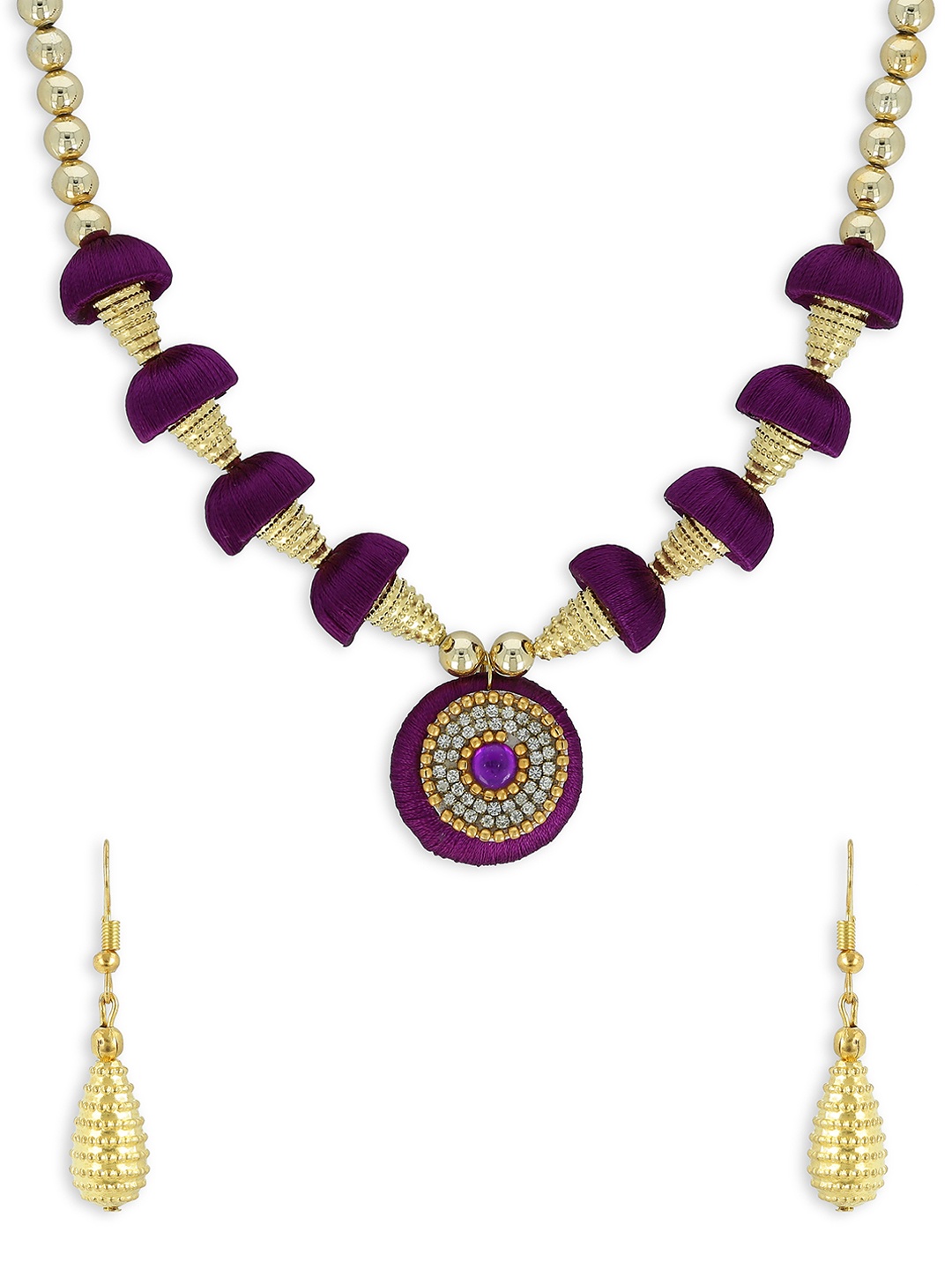 

AKSHARA Girls Purple & Gold-Toned Stone-Studded Handcrafted Beaded Jewellery Set