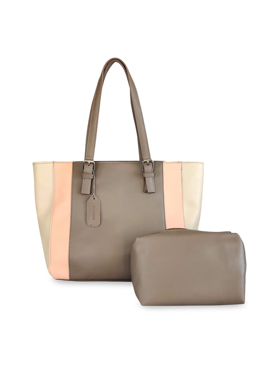 

Toteteca Beige & Cream-Coloured Colourblocked Shoulder Bag