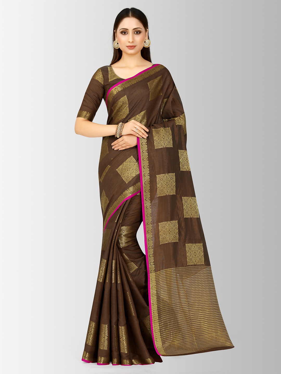 

MIMOSA Brown Art Silk Woven Design Kanjeevaram Saree