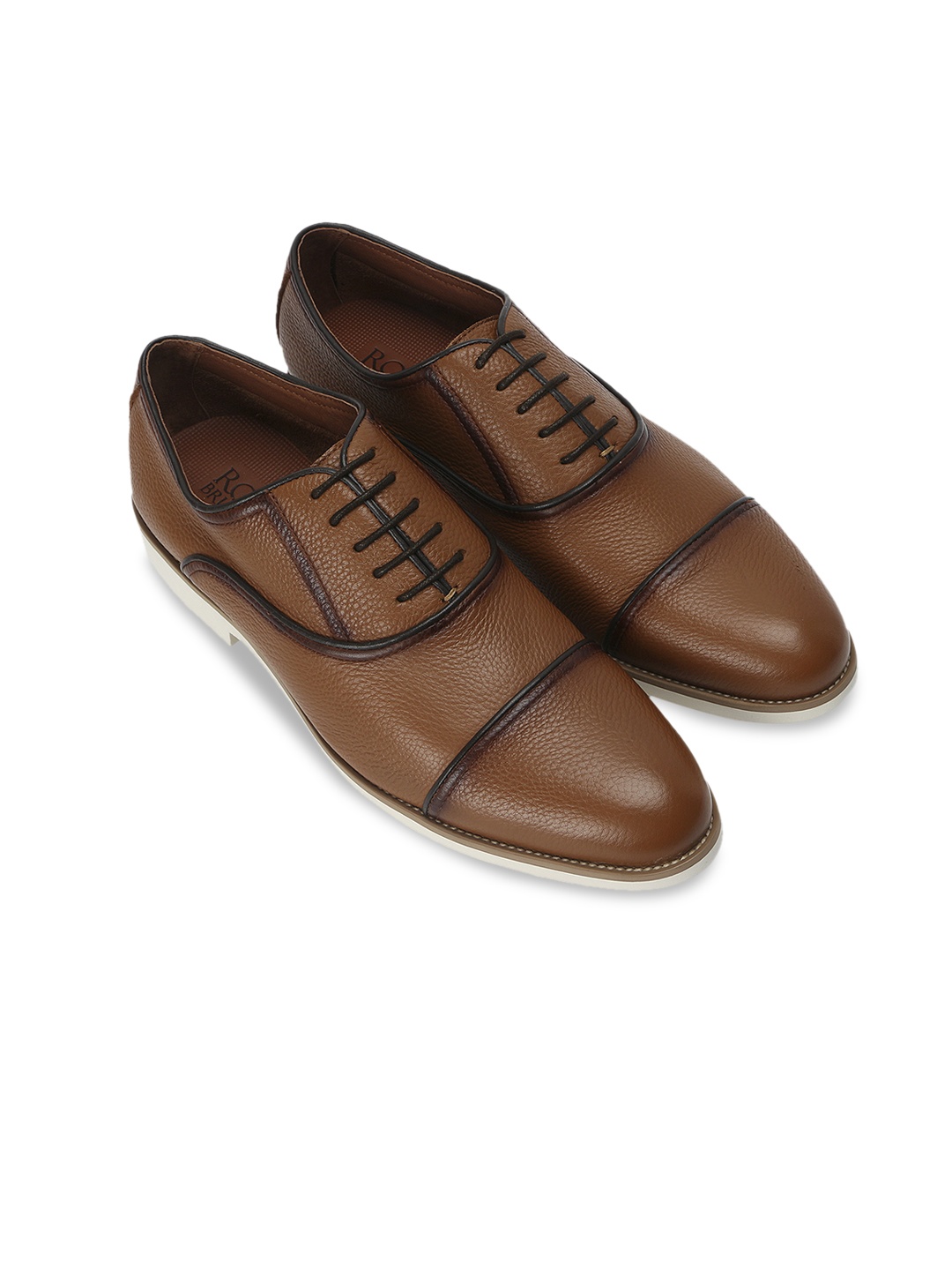 

ROSSO BRUNELLO Men Tan Brown Solid Leather Oxfords