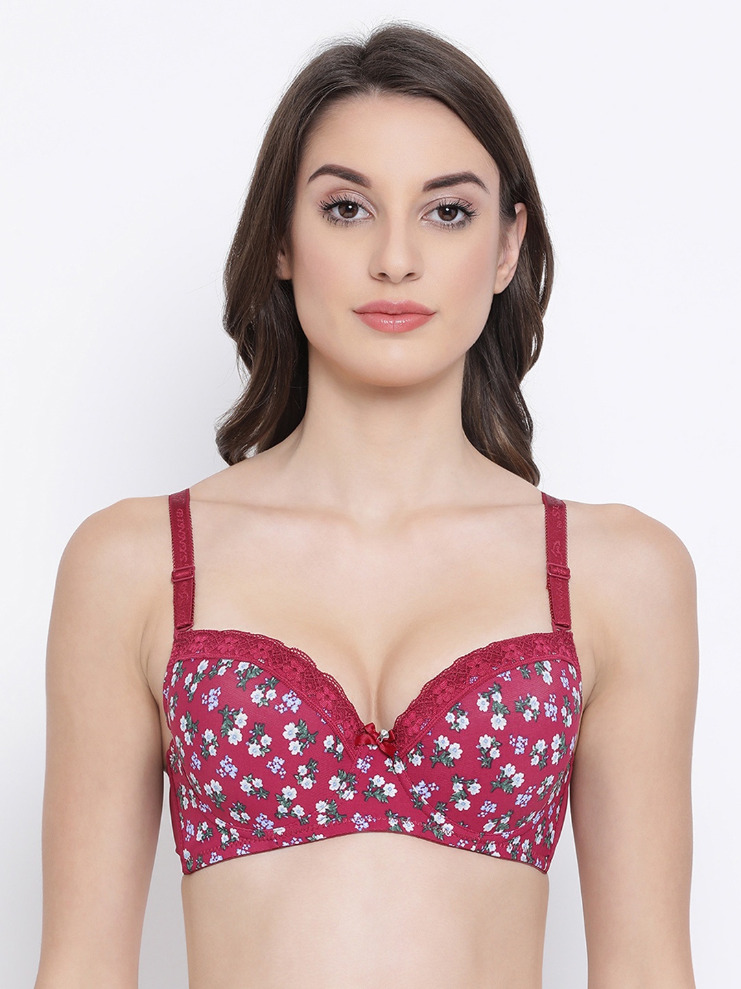 

Clovia Maroon Printed Underwired Lightly Padded T-shirt Bra BR1984M0934B