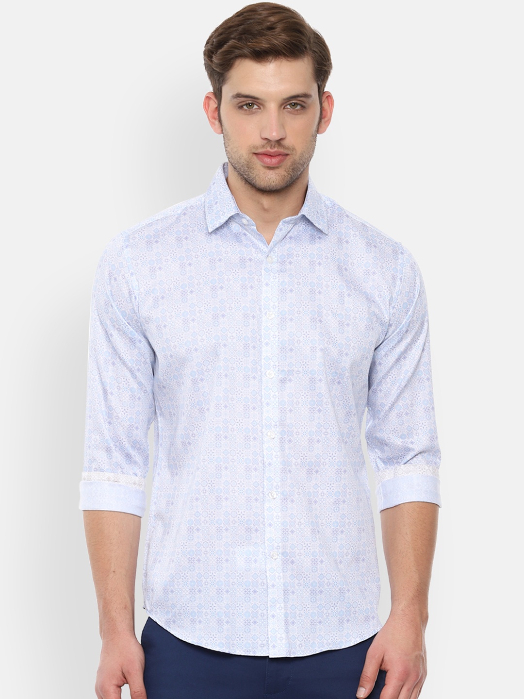 

V Dot Men Blue Slim Fit Printed Casual Shirt
