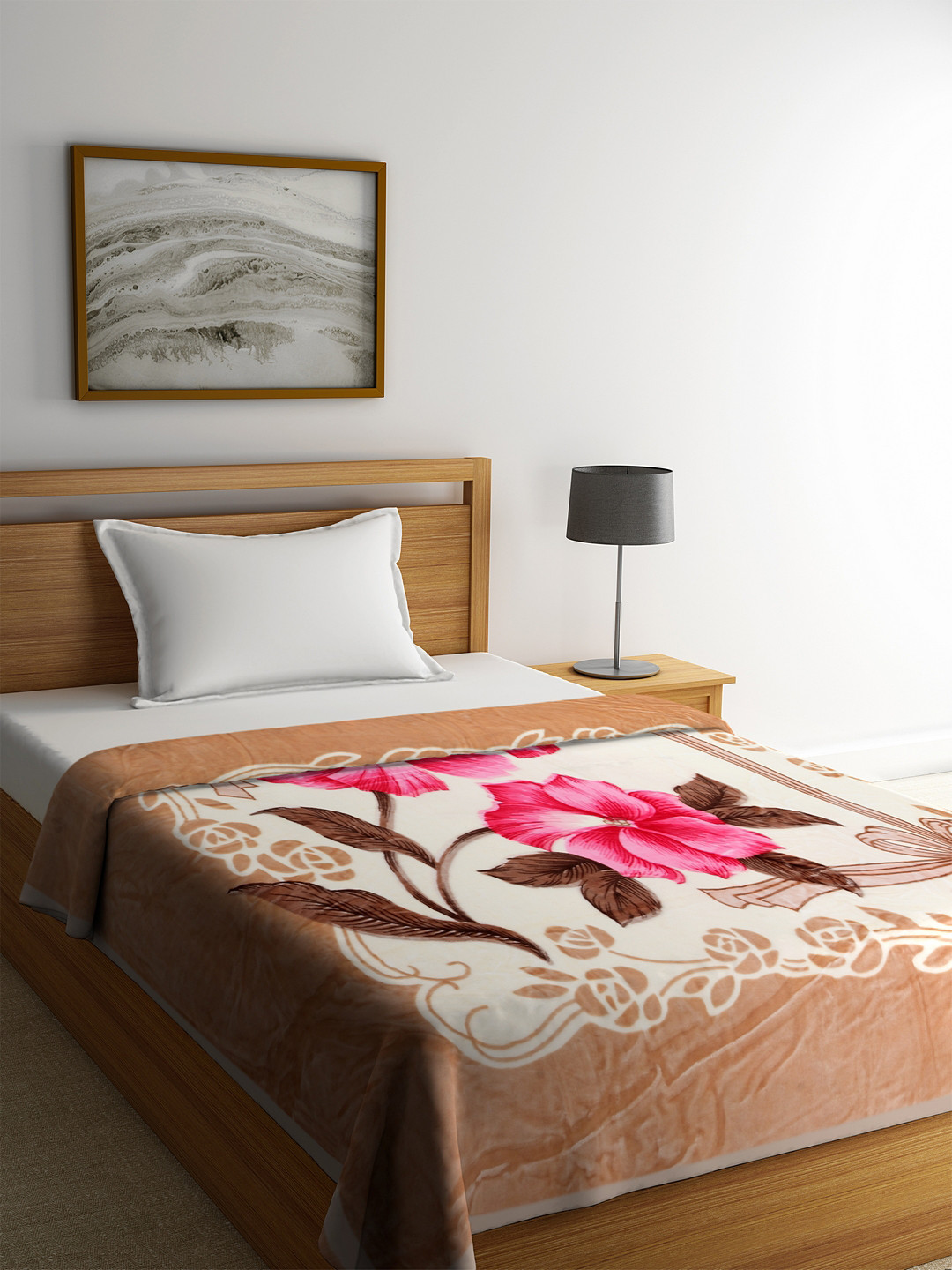 

BOMBAY DYEING Brown & Pink Floral Heavy Winter 600 GSM Single Bed Blanket