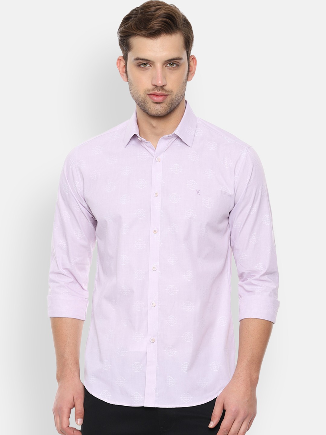 

V Dot Men Purple & White Slim Fit Printed Casual Shirt