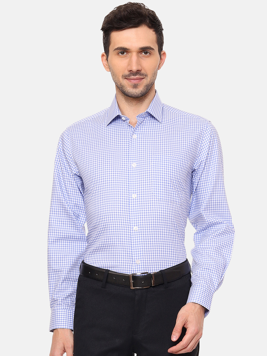 

Louis Philippe Permapress Men Blue Slim Fit Checked Formal Shirt