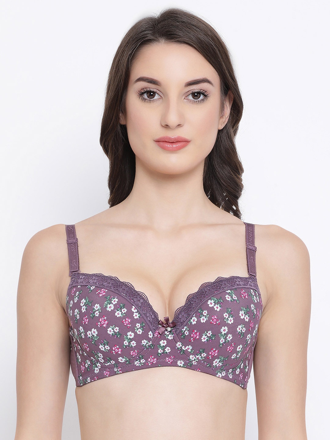 

Clovia Purple Printed Underwired Lightly Padded T-shirt Bra BR1984P1234B