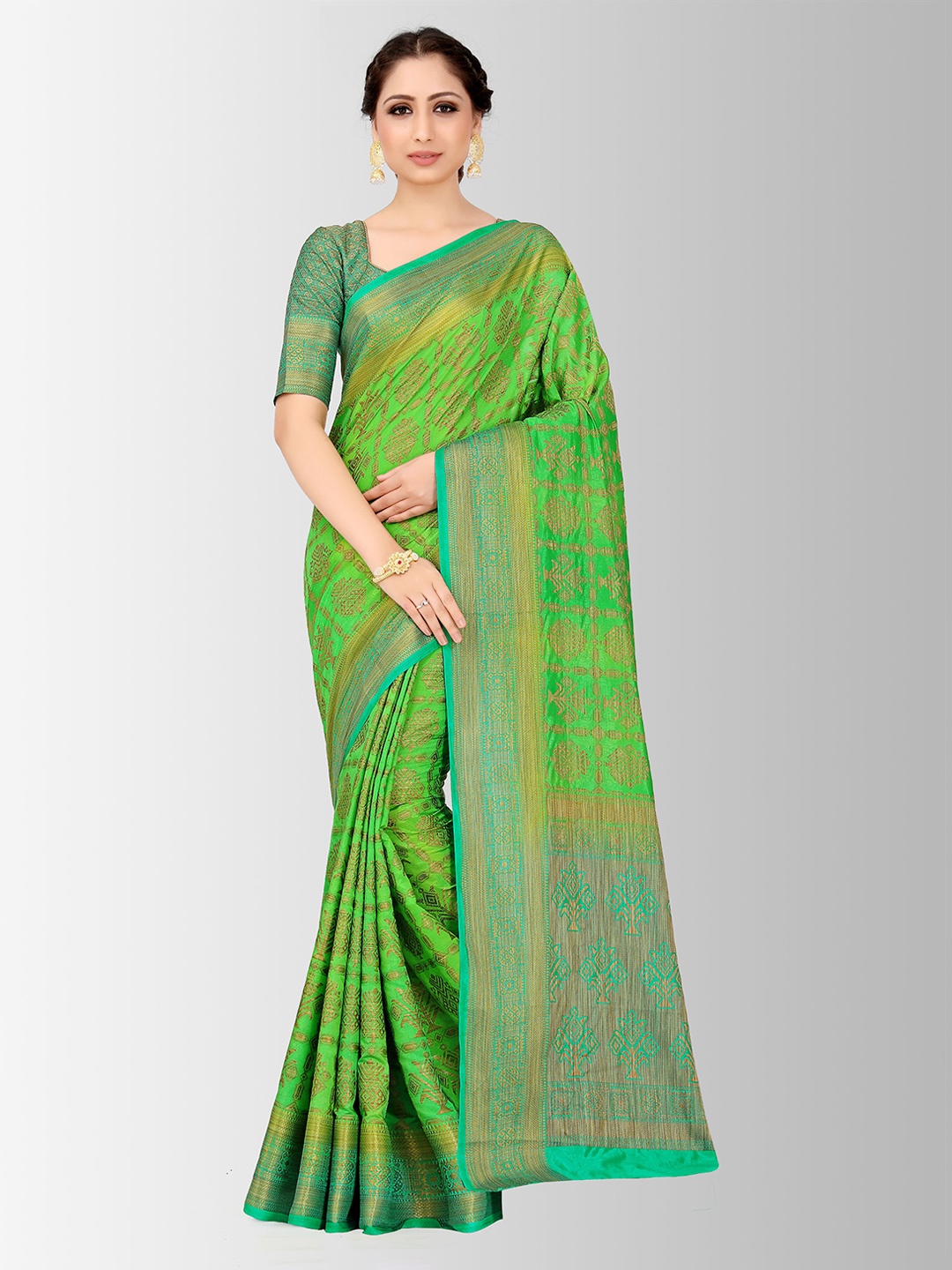 

MIMOSA Green Art Silk Woven Design Patola Saree