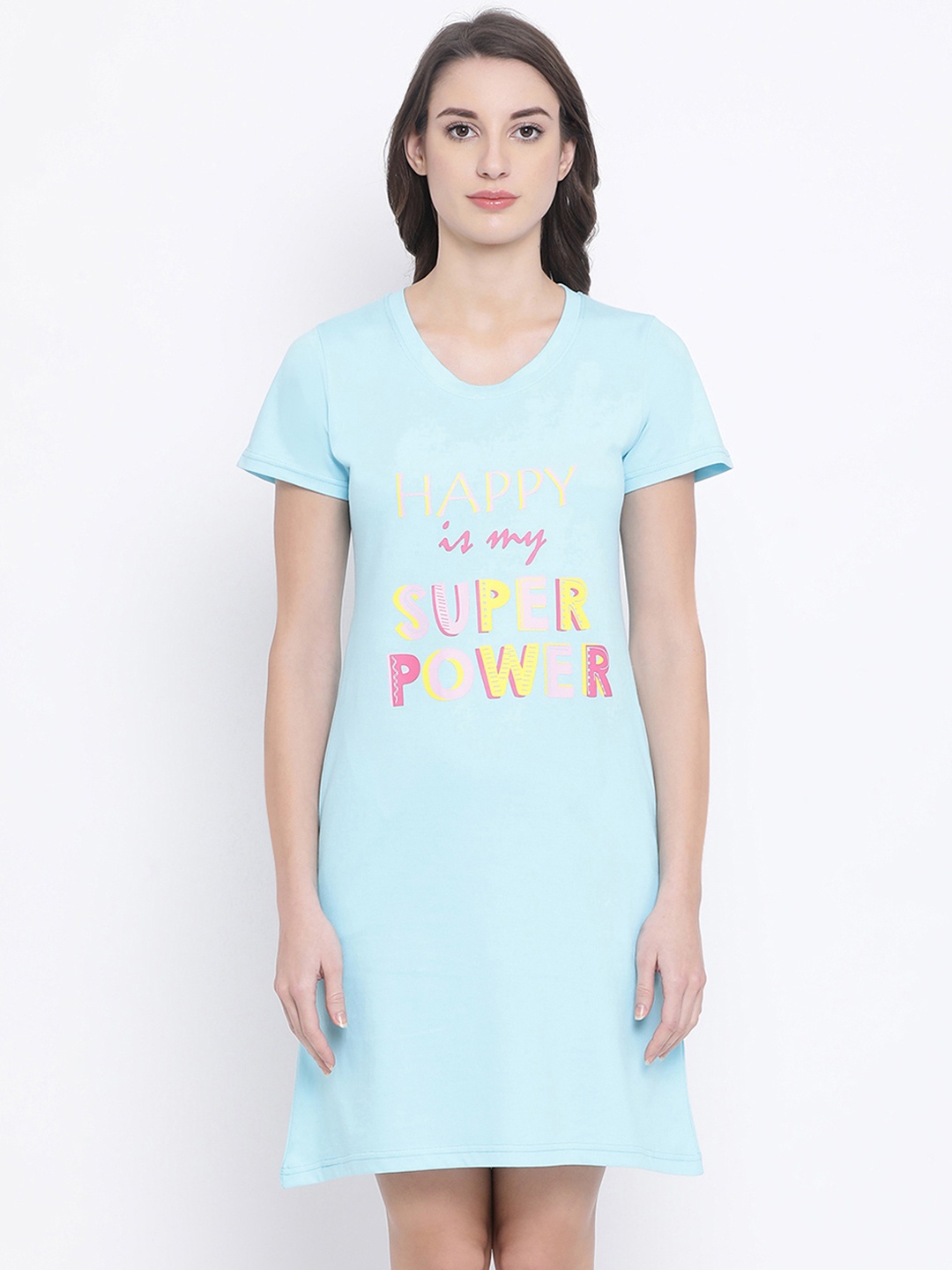 

Clovia Women Blue & Yellow Printed Sleep T-Shirt