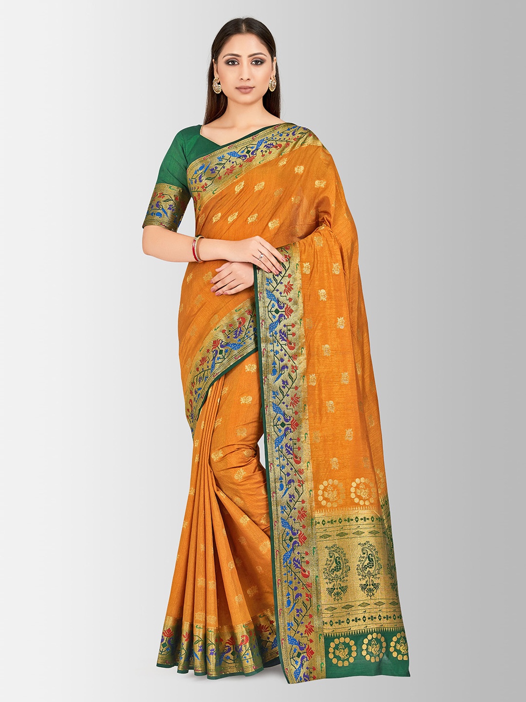 

MIMOSA Mustard Art Silk Woven Design Paithani Saree