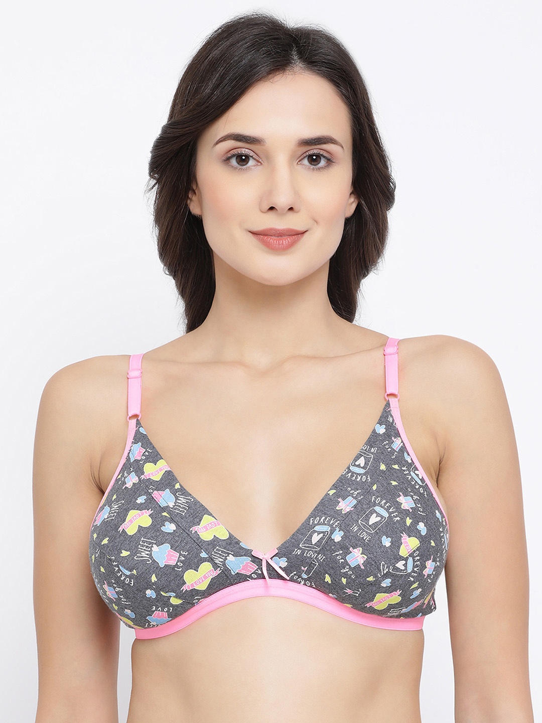 

Clovia Grey Printed Non-Wired Non Padded Everyday Bra BR1595G0532B