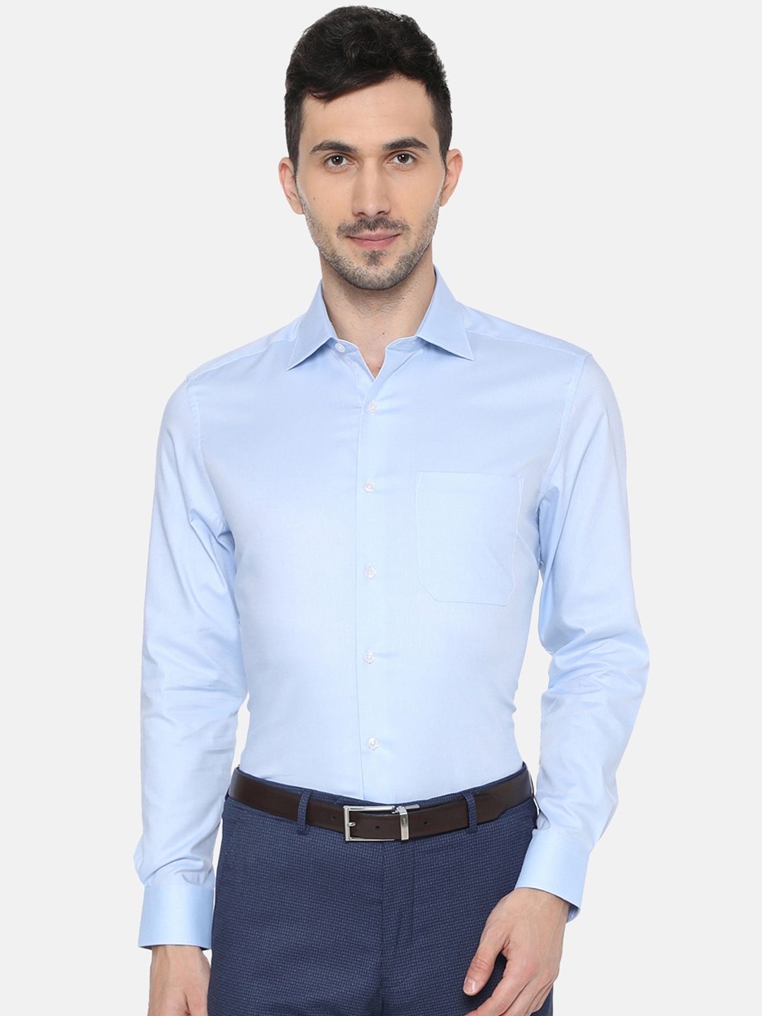 Louis Philippe Men Blue Classic Regular Fit Solid Formal Shirt