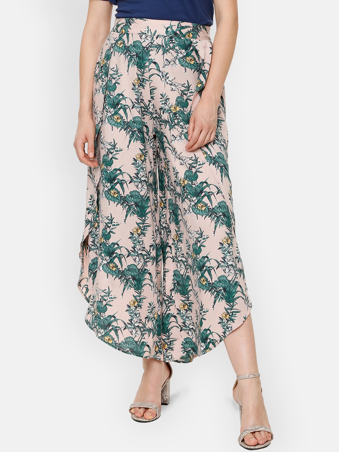 

People Women Pink & Green Regular Fit Printed Parallel Trousers