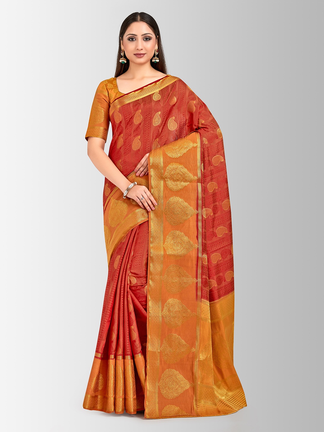 

MIMOSA Red Art Silk Woven Design Banarasi Saree