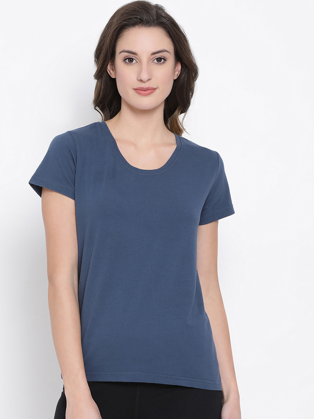 

Clovia Women Blue Solid Round Neck T-shirt