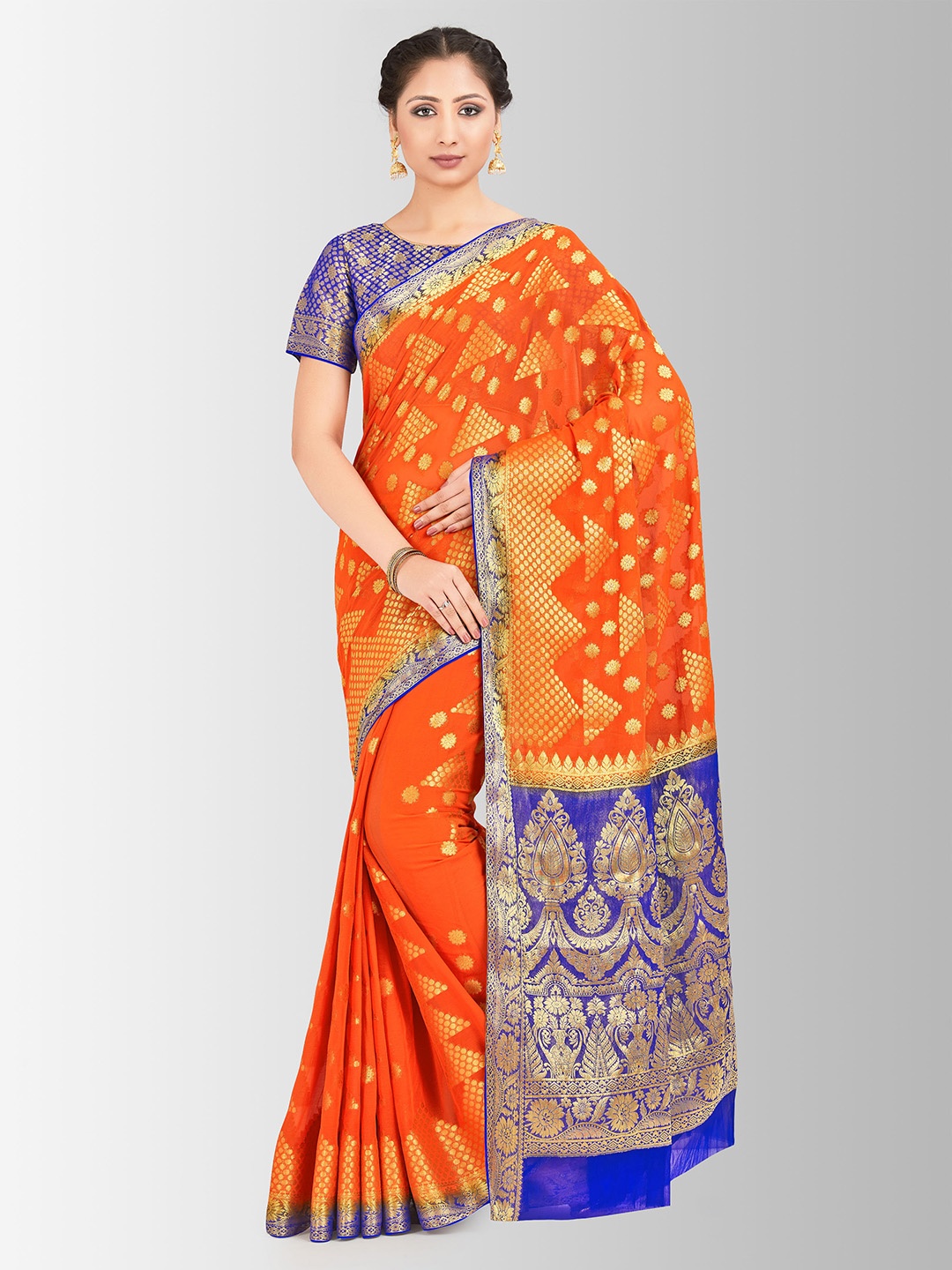 

MIMOSA Orange & Blue Poly Chiffon Woven Design Banarasi Saree