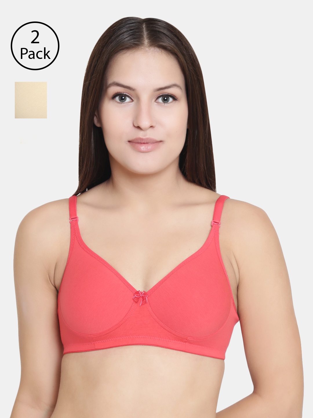 

Floret Pack of 2 Solid Non-Wired Lightly Padded T-shirt Bras F20560, Peach